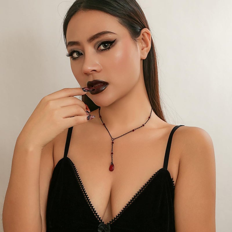 MIFYNN Vintage Gothic Blood Drop Tassel Pendant Necklace Red Water Drop Choker Necklace Punk Style Necklace Dark Tear Drop Y Necklace Halloween Necklace Jewelry for Women - Image 1